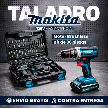 🔥 TALADRO PERCUTOR INALÁMBRICO 1/2” BRUSHLESS 128V + KIT COMPLETO 36 PIEZAS