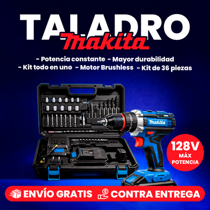 🔥 TALADRO PERCUTOR INALÁMBRICO 1/2” BRUSHLESS 128V + KIT COMPLETO 36 PIEZAS